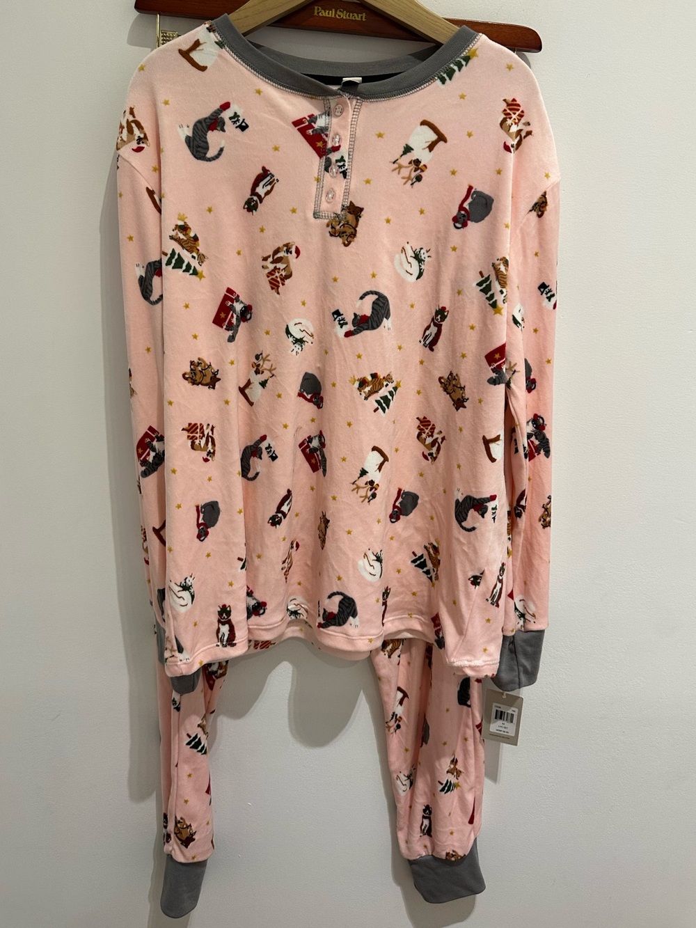 Pink Cat & Holiday Print Women's Pajama Set